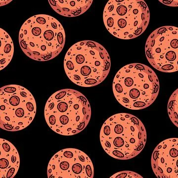 Mars space seamless border pattern. Comic style cute cartoon doodles wallpape 스톡 일러스트