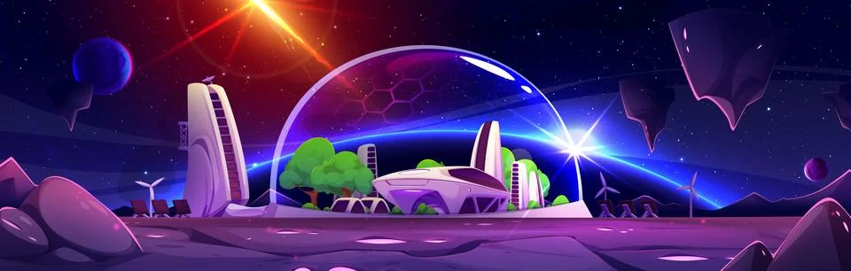 Mars space station inside protective dome Stock Illustration