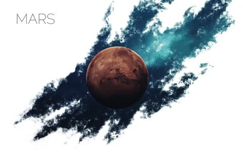 Mars. Space style water splash on white background. Creative layout made of Foto stock