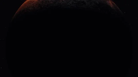 Mars, Sunrise over Planet Mars, Dark side of the red planet.  Stock Footage 98134272