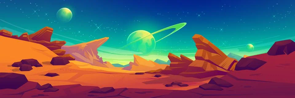 Mars surface, alien planet landscape Stock Illustration