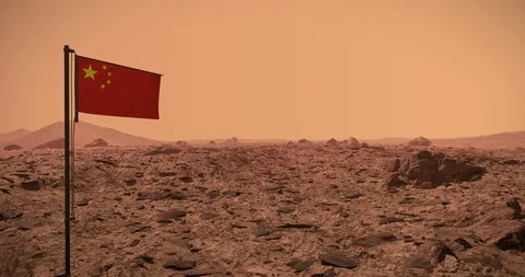 Mars surface with Chinese flag Stock-Footage 109067280