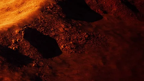 Mars surface shows red rocks and dark shadows during a space mission Stock Footage 340233128