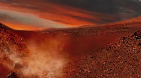 Mars on Surface with Strong Winds at Sunset, 4K Stock Footage 59853644