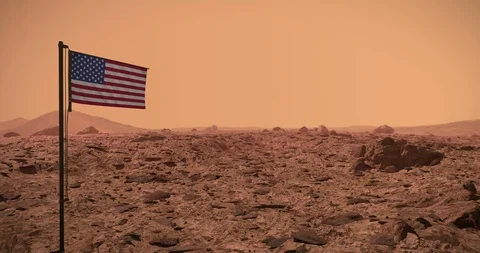 Mars surface with USA flag Stock Footage 109067271