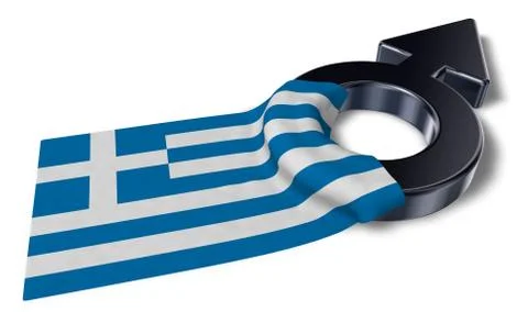 Mars symbol and flag of greece - 3d rendering Illustrazione stock