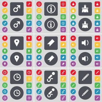 Mars symbol, Information, Brush, Checkpoint, Marker, Sound, Clock, Microphone, P Stock Illustration