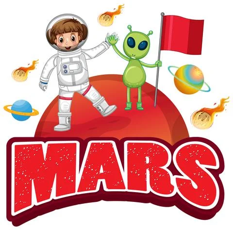 Mars word logo design with Mars planet イラスト素材
