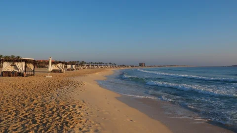 Marsa Matruh, Egypt. The sandy beach and the sea at the sunset. Relaxing context Vidéo 122104466
