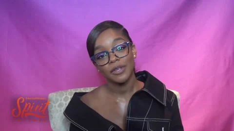 Marsai Martin is being interviewed by Scott Davis for 'Spirit Untamed' - 2021 Stock Footage 161190067
