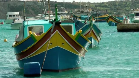 Marsaxlokk, Malta, typical boats Stock Footage 59755012