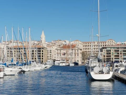 Marseille, city hall and harbor, France Stock Photos