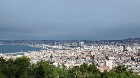 Marseille Cityscape - Panoramic View Over Port and Coastline. Stock Footage 329249025