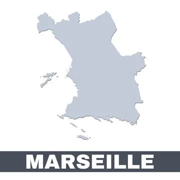 Marseille outline map. Vector map of Marseille city area borders with shadow Stock Illustration