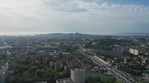 MARSEILLE St LOUP Pan view flying over A50 Stock Footage 221583342