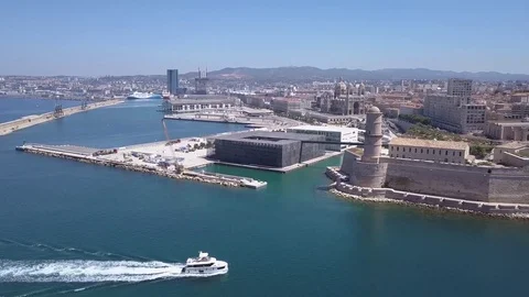 Marseille - Vieux Port Sunny aerial view Drone 4K Stock Footage