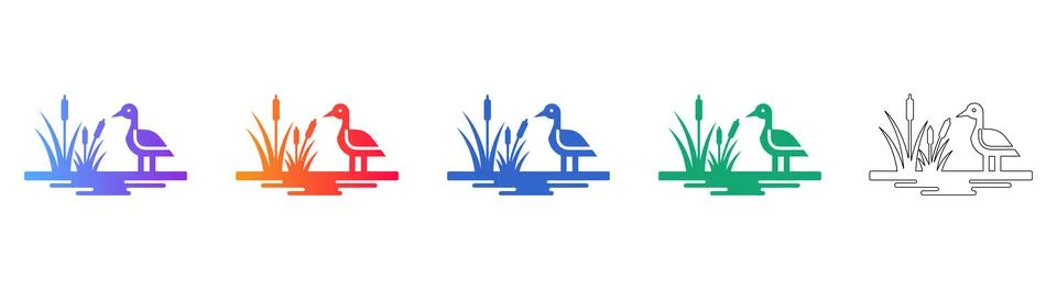 Marsh Bird Nature Icon Vector Set Stock Illustration