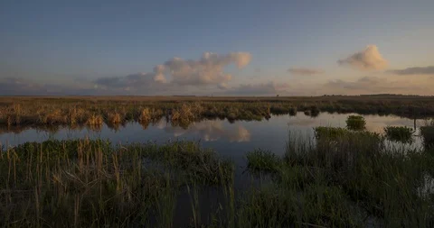 Marsh cloud reflections and sunset in North Carolina Vidéo 129606684