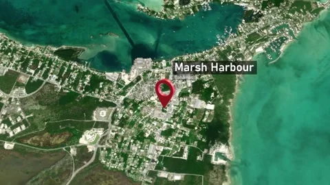 Marsh Harbour City Map Zoom (Bahamas) from Space to Earth Video stock 273285935
