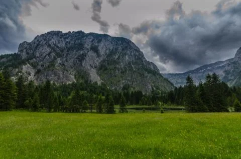 Marsh landscape with a mountain while hiking holiday Stock Photos