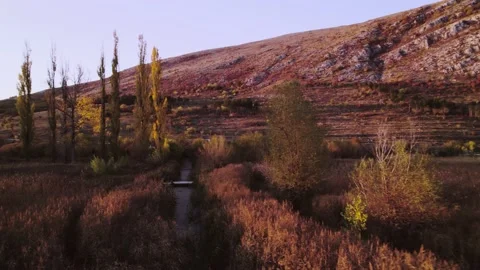 Marsh Mountain Sunrays Left Rotate Reveal Stock Footage 201740464