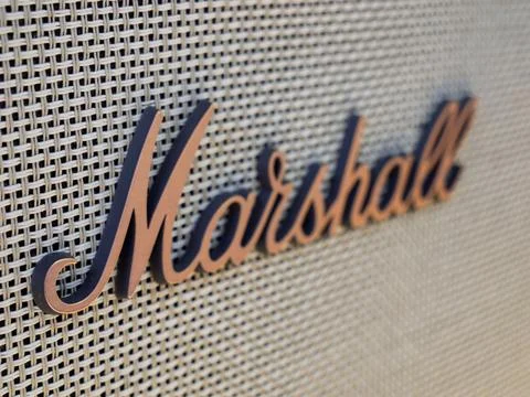 Marshall Amplifier Logo on Classic Speaker Design Stock Photos