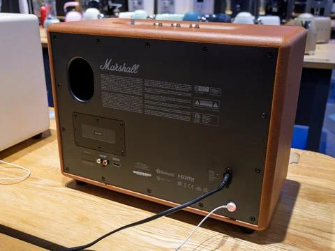 Marshall Bluetooth Speaker Rear View with Connections Stock Photos
