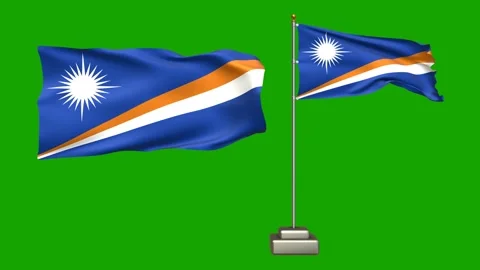 Marshall Island flag waving in the wind on a green background Stock Footage 277955901