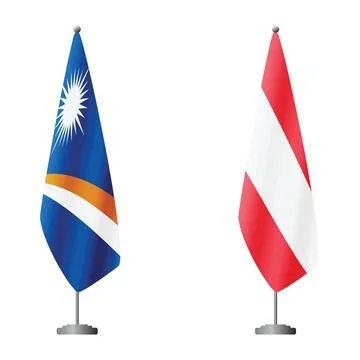 Marshall Islands and Austria flags on flagpoles for official ceremonies and Stock Illustration