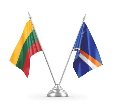 Marshall Islands and Lithuania table flags isolated on white 3D rendering Stock Illustration