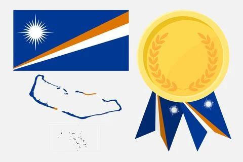 Marshall Islands flag with map and gold medal in set for web and banners or.. Stock Illustration