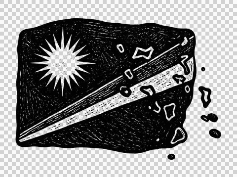 Marshall islands flag on map, black and white artistic engraving. Stock Illustration