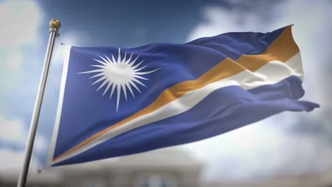 Marshall Islands Flag Waving Slow Motion 3D Rendering Blue Sky Background -.. Stock Footage 75426324