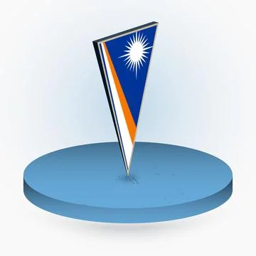 Marshall Islands map in round isometric style with triangular 3D flag of Ma.. Stock Illustration