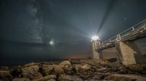 Marshall Point Lighthouse Milky Way Stockbeeldmateriaal 52260064