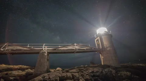 Marshall Point Lighthouse Milky Way Tracking Stock Footage 52260211