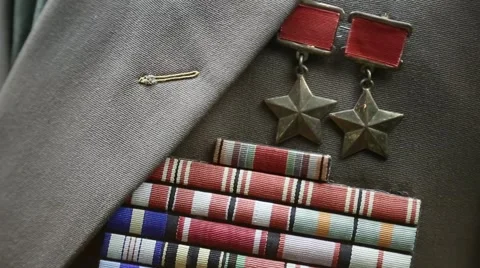 Marshals uniform with two gold star medals of the Hero of the Soviet Union Stock Footage 68923844