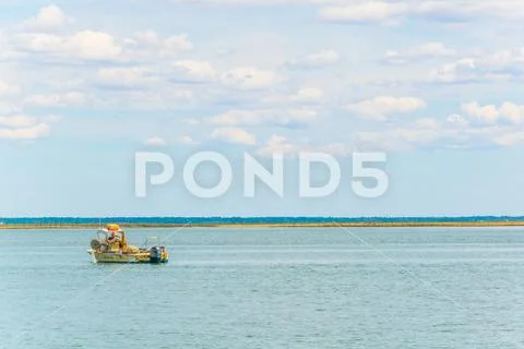 Marshes and oyster farms on the Ile aux Oiseaux near Arcachon, France. Stock Photos