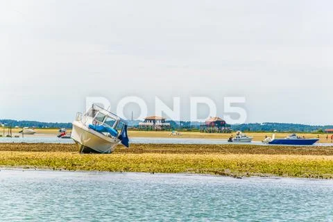 Marshes and oyster farms on the Ile aux Oiseaux near Arcachon, France. Stock Photos