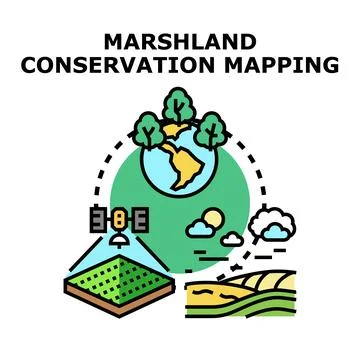 Marshland conservation mapping using satellite technology Stock Illustration