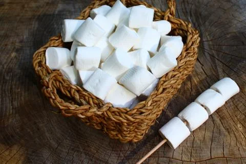 Marshmallow in a basket Stock Photos