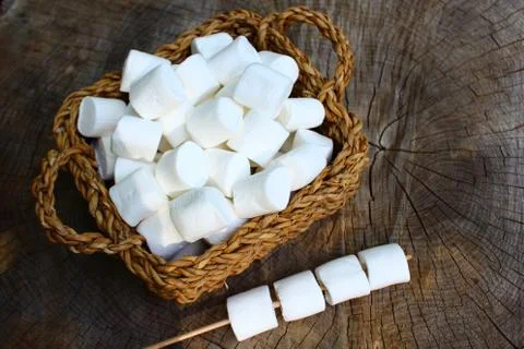 Marshmallow in a basket Stock Photos