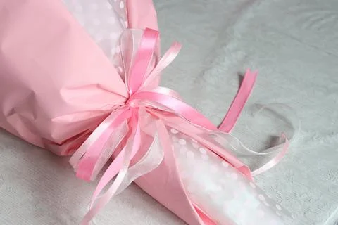 Marshmallow bouquet packaging elements. Packed in craft paper. Close-up. Stock Photos