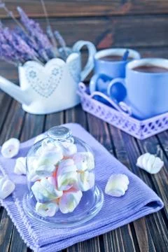Marshmallow in bowl on a table Stock Photos