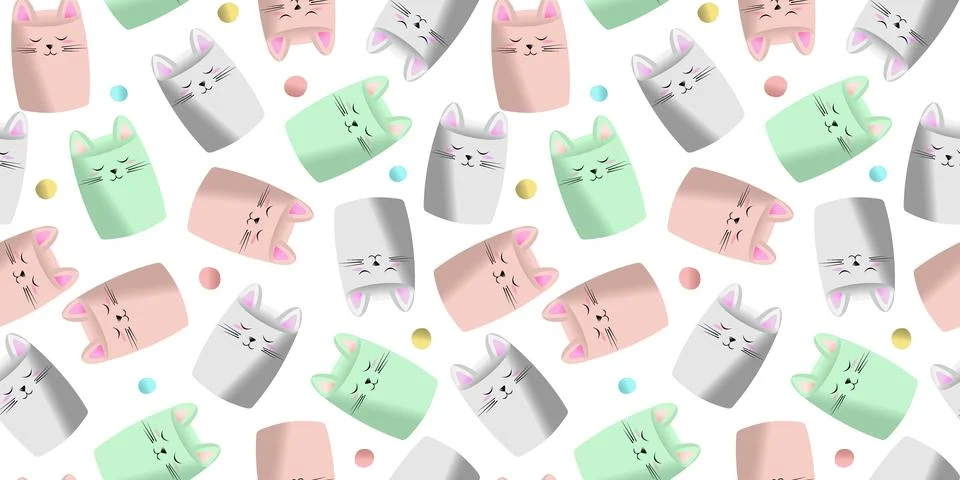 Marshmallow cats with circles pattern Stock Illustration