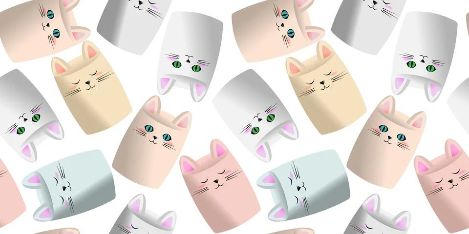 Marshmallow cats pattern Stock Illustration