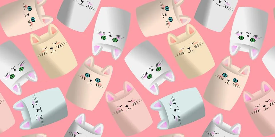 Marshmallow cats pattern pink Stock Illustration