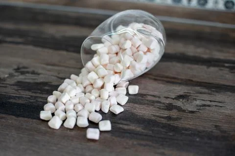 Marshmallow close up scattered Stock Photos