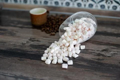 Marshmallow close up scattered Stock Photos