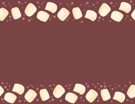 Marshmallow in cocoa seamless pattern. Cup of cacao sweet yummy decoration ba Stock Illustration